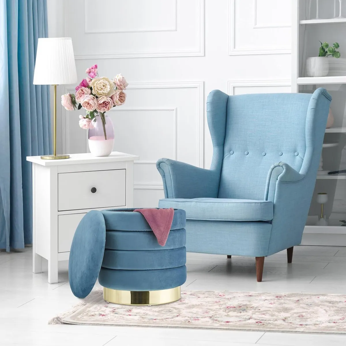 Velvet Ottoman with Storage Space Round Elegant - Image 2