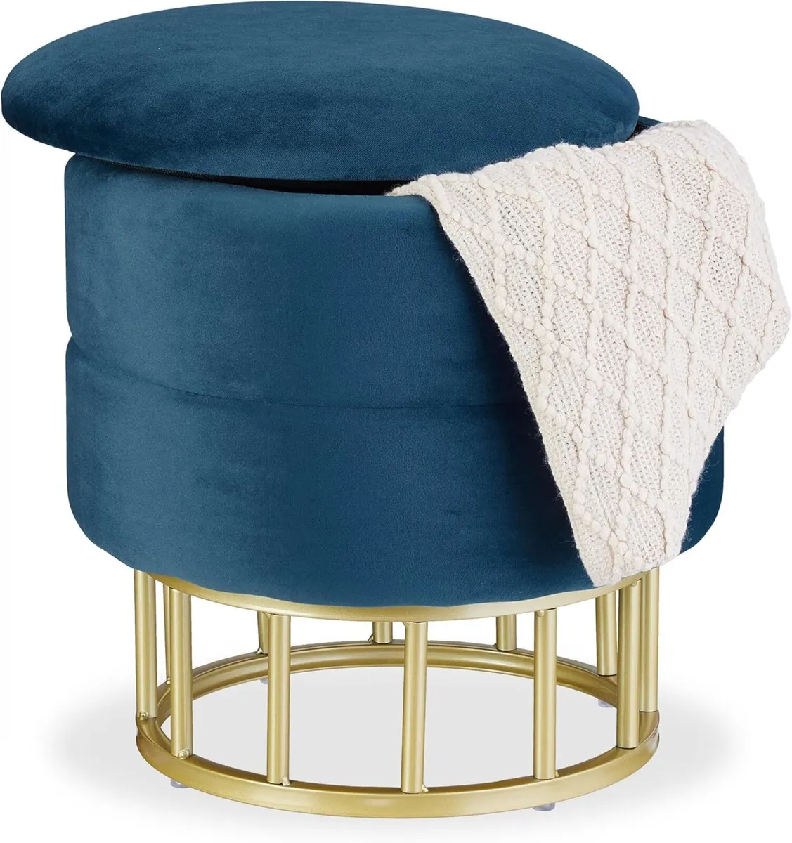 Velvet Storage Stool Round Upholstered Seat - Image 1