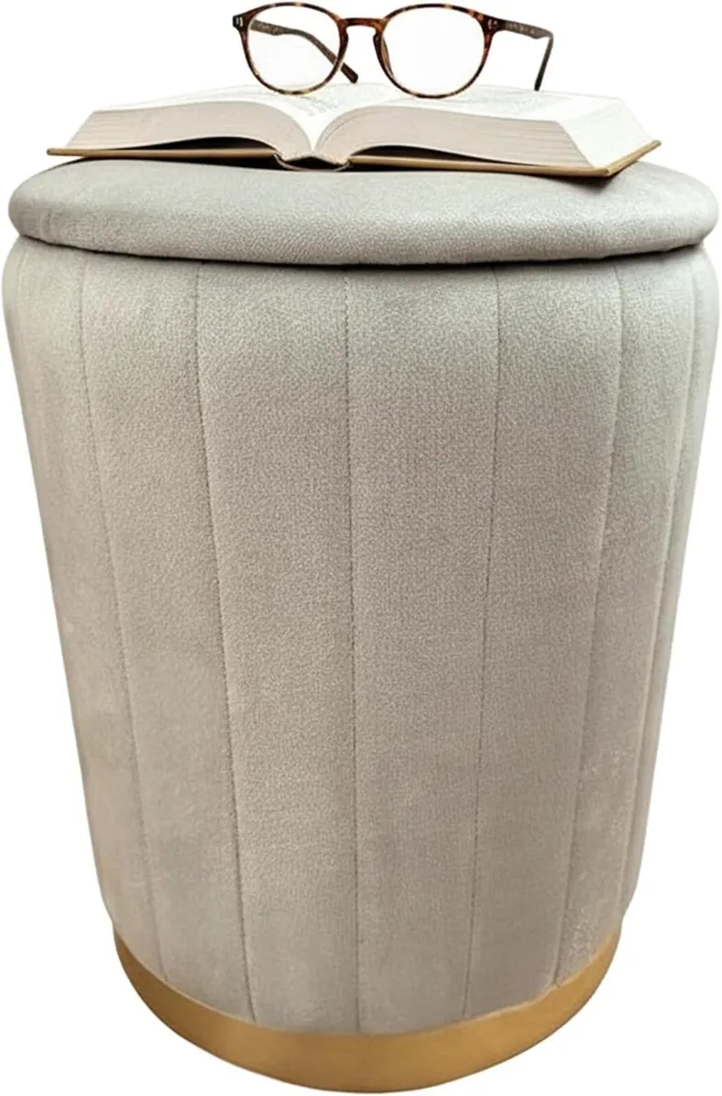 Velvet Stool Padded Storage HxD: 42 x 32 cm Round - Image 1