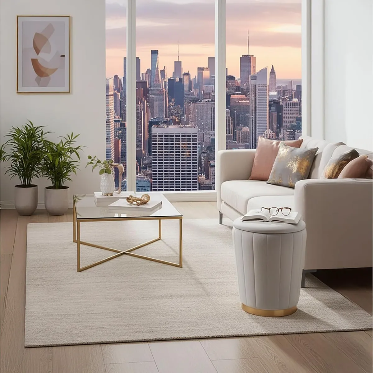 Velvet Stool Padded Storage HxD: 42 x 32 cm Round - Image 2