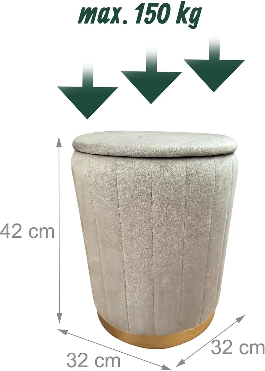 Velvet Stool Padded Storage HxD: 42 x 32 cm Round - Image 3