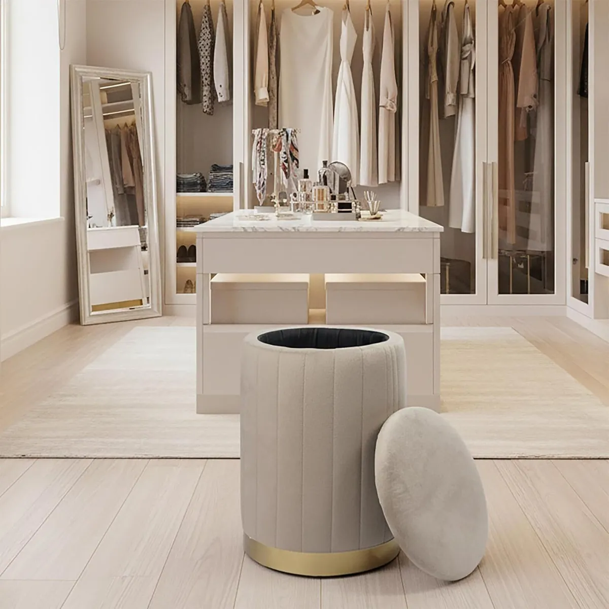 Velvet Stool Padded Storage HxD: 42 x 32 cm Round - Image 4