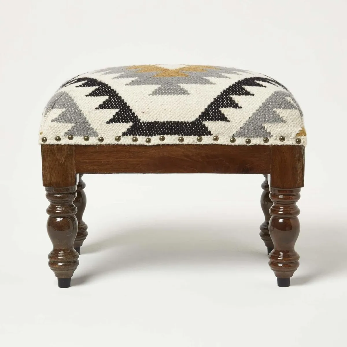 Agra Kilim Footstool Traditional Handmade Black - Image 1