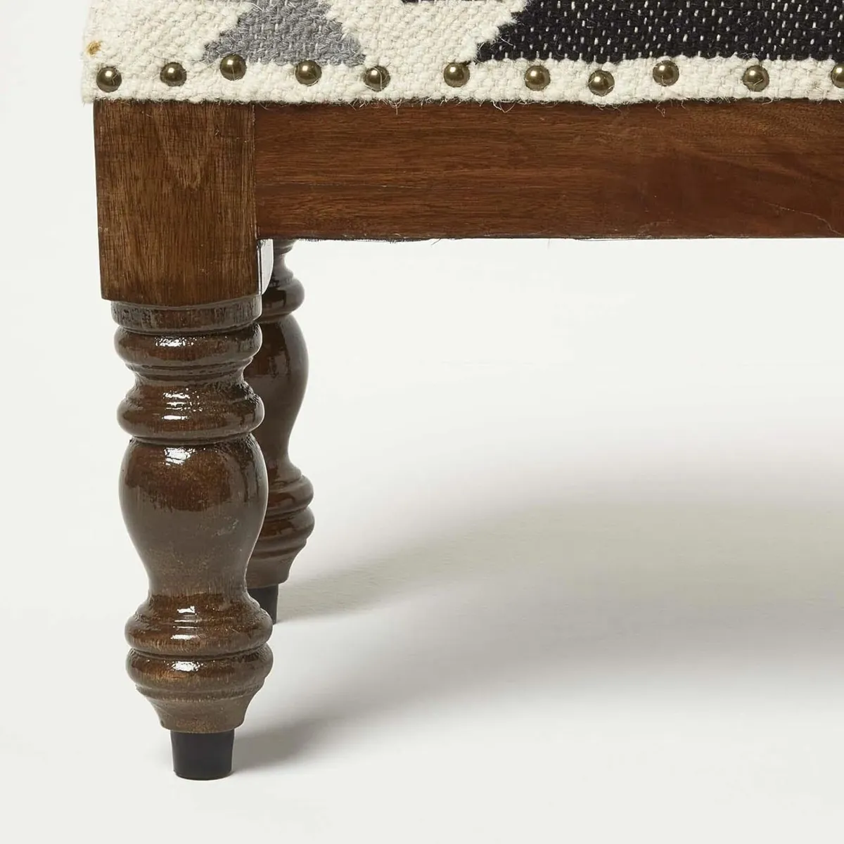 Agra Kilim Footstool Traditional Handmade Black - Image 4