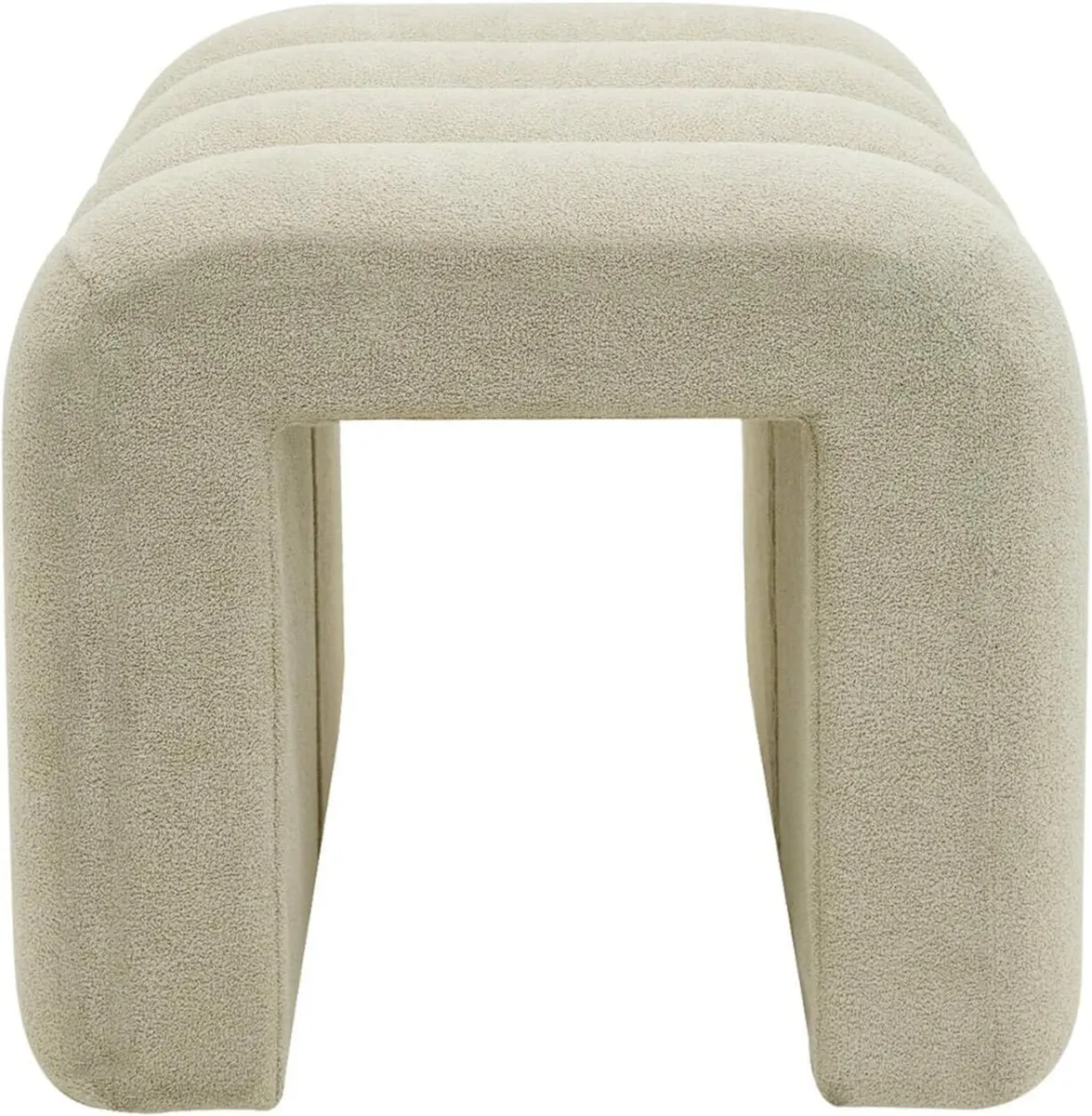 Set 2 Modern Poufs Low Footrests Beige Polyester - Image 4