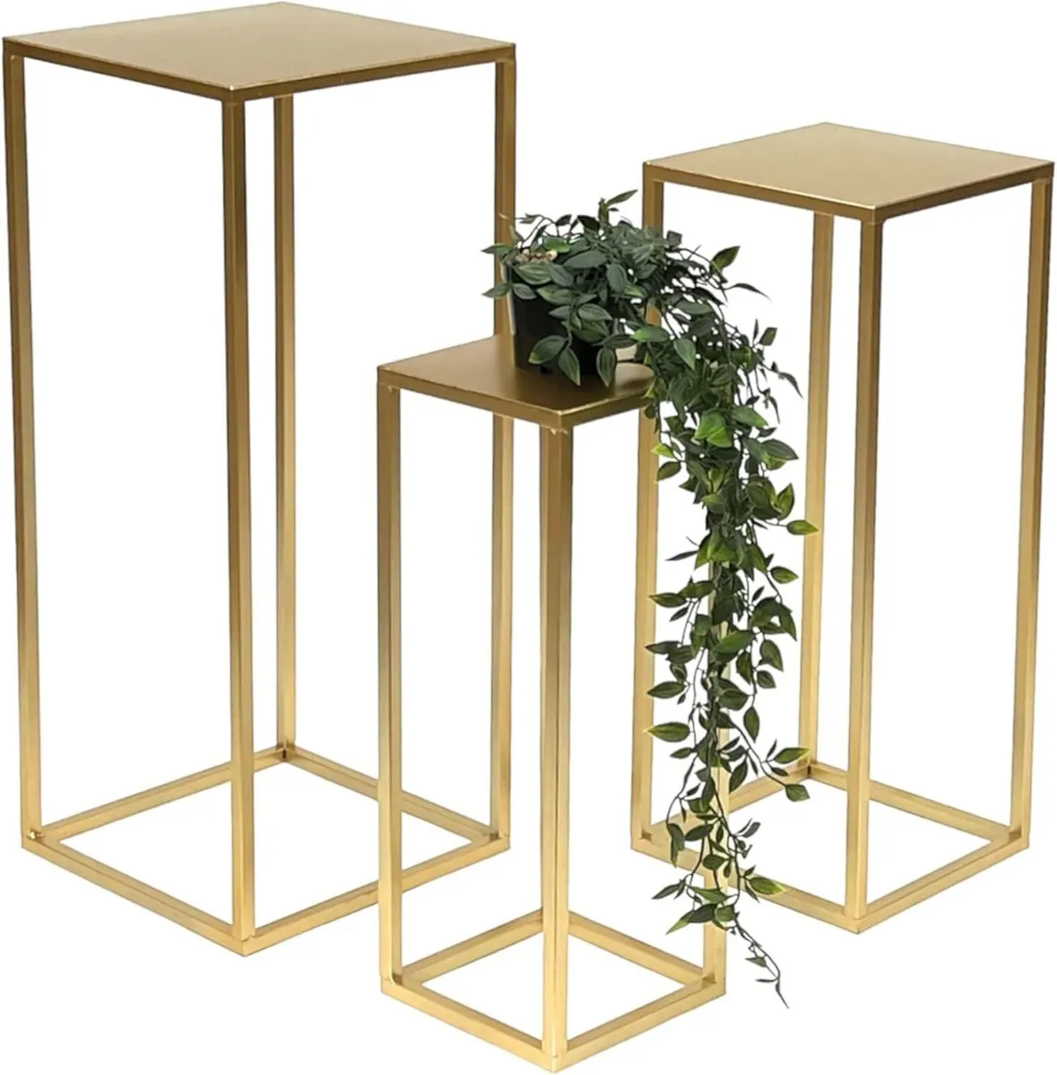 Flower Stool Metal Gold Square Stand Side Table - Image 1