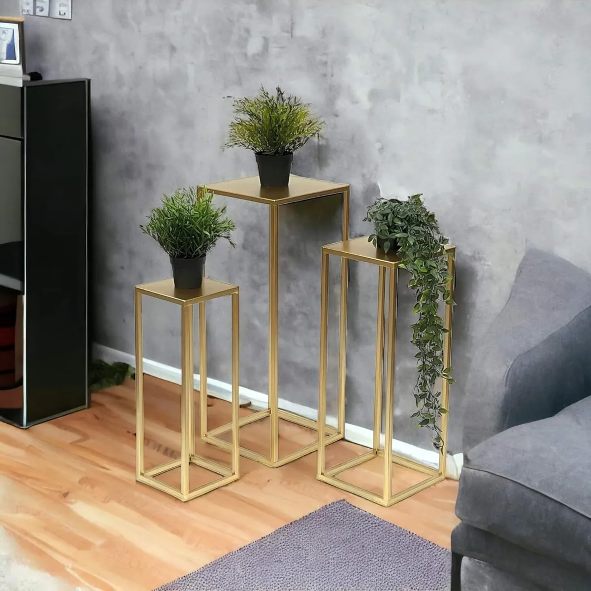 Flower Stool Metal Gold Square Stand Side Table - Image 2