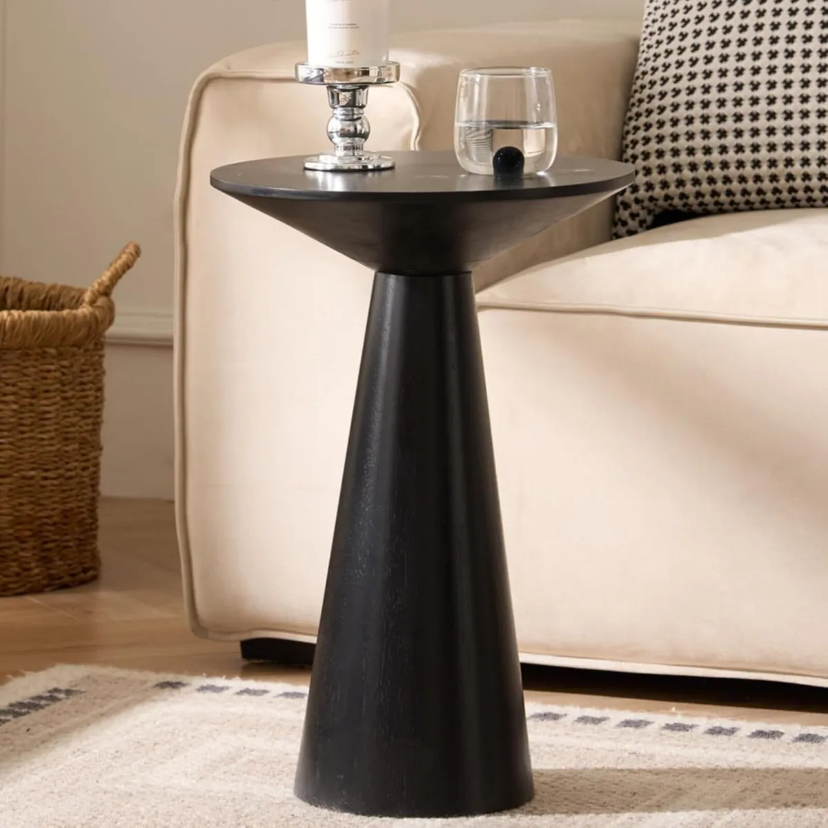 Round Solid Wood Side Table Tapered Mushroom Base - Image 1