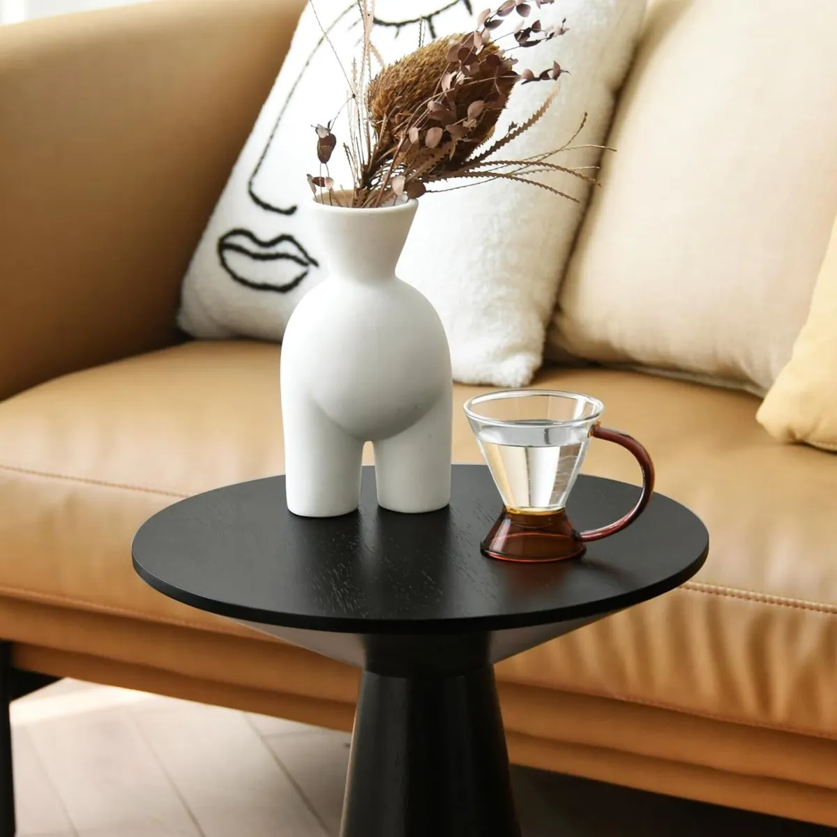 Round Solid Wood Side Table Tapered Mushroom Base - Image 4