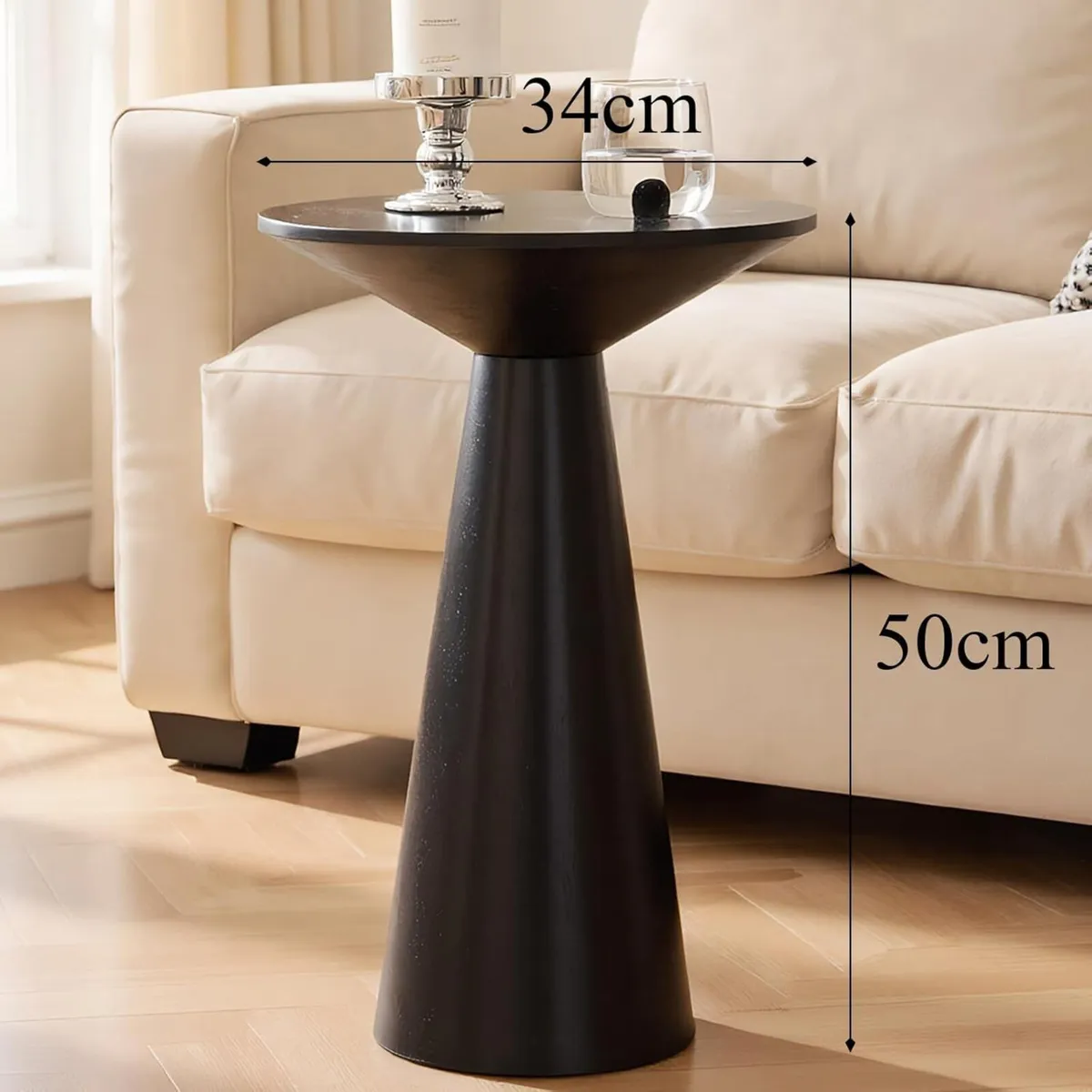 Round Solid Wood Side Table Tapered Mushroom Base - Image 2