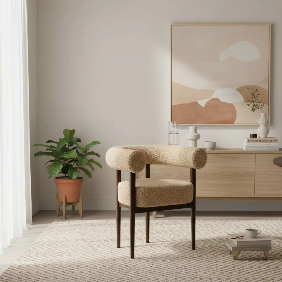 Puffy Dining Chair Modern Boucle Comfort - Image 1