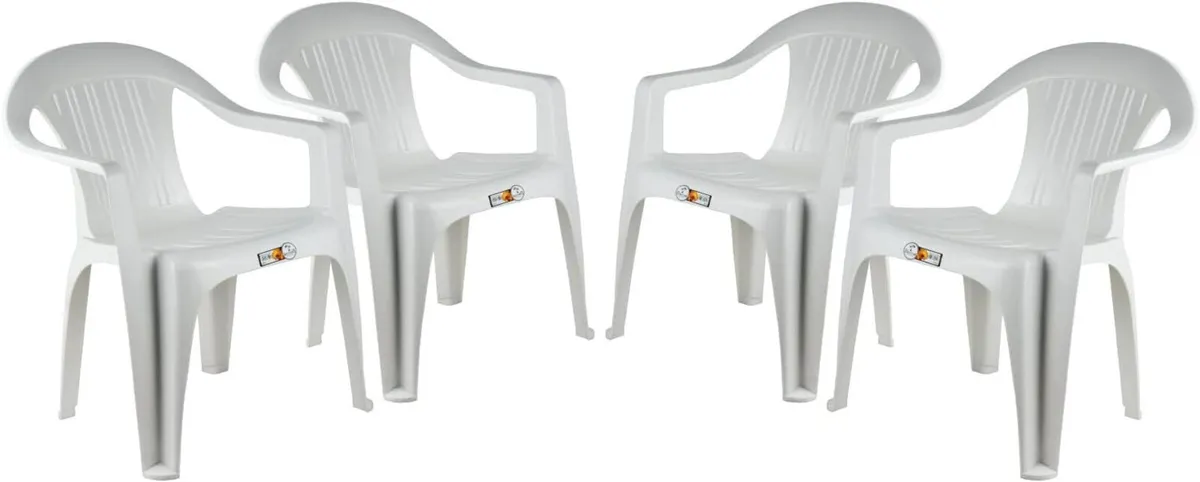 Plastic Garden Chair Grey Stackable with Vertical - Image 1