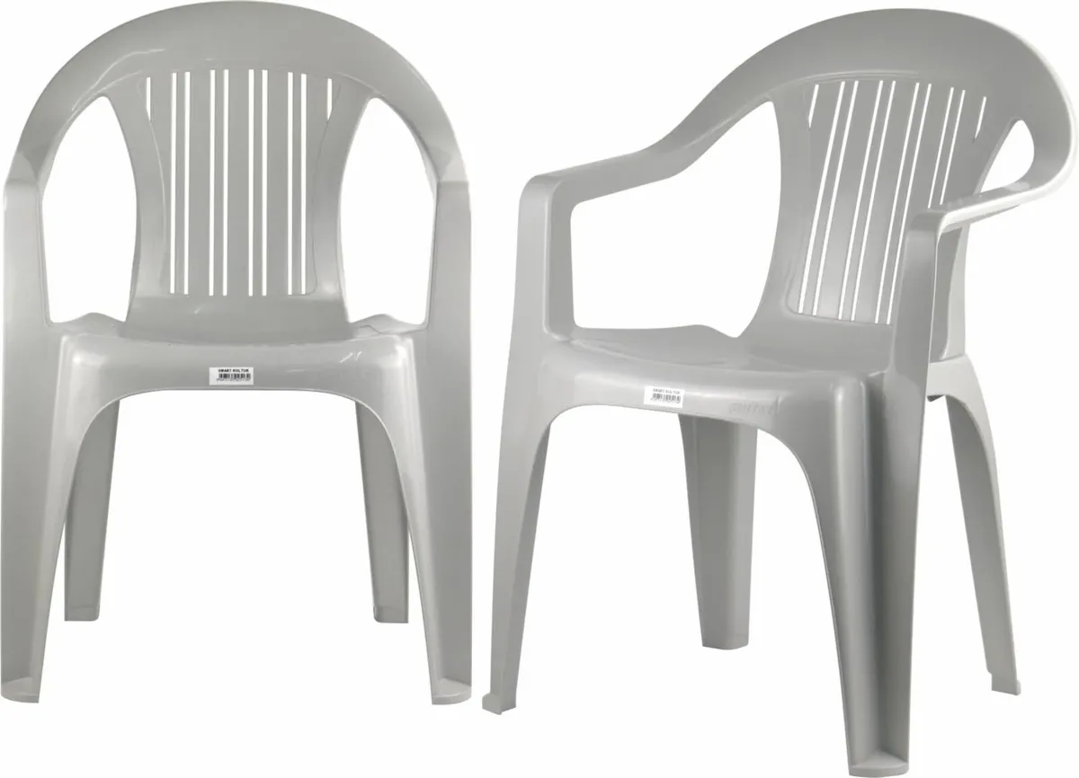 Plastic Garden Chair Grey Stackable with Vertical - Image 2