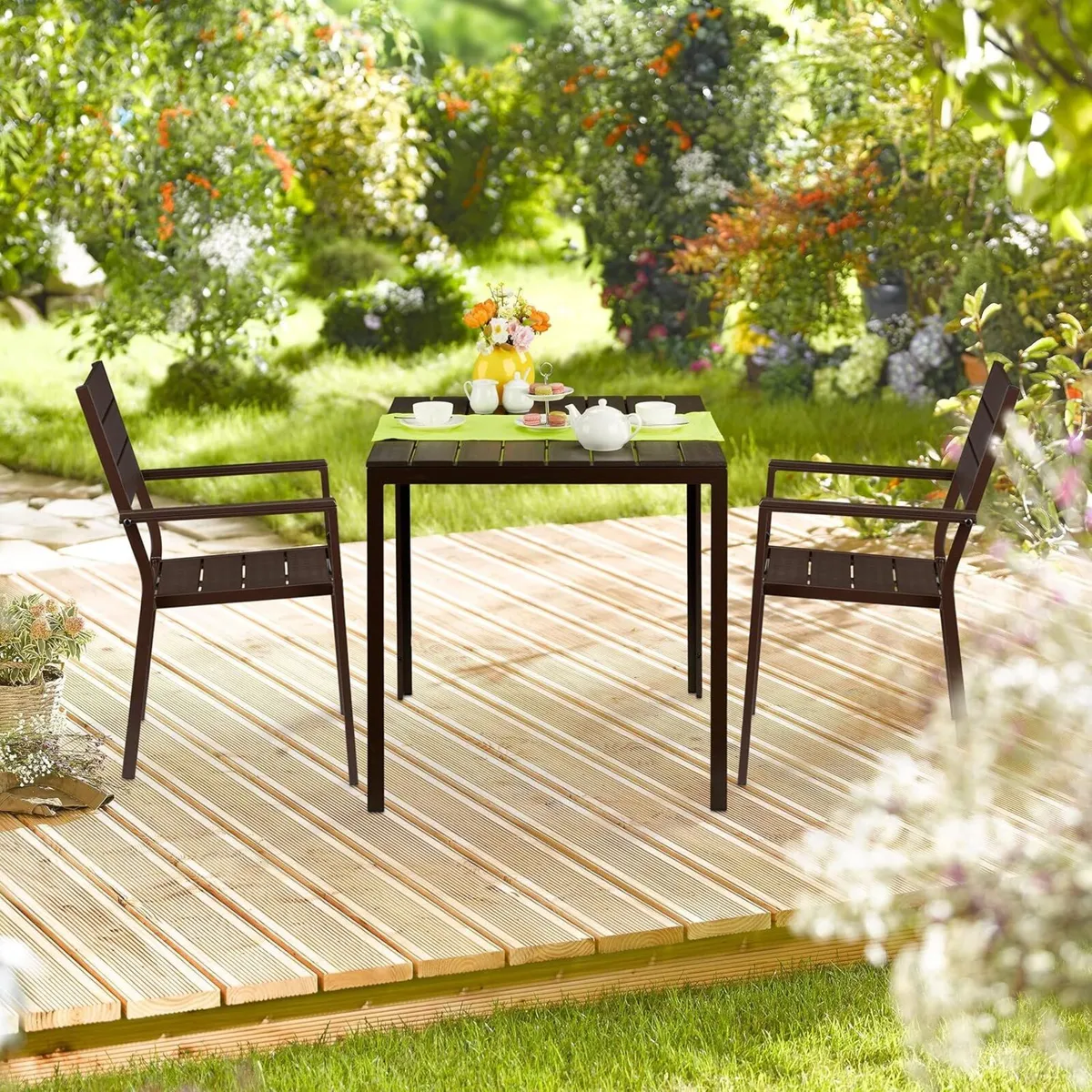 Garden Table Square Wood Effect Outdoors Patio - Image 2