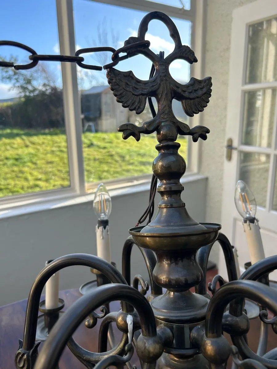 Antique Brass Chandelier - Image 4