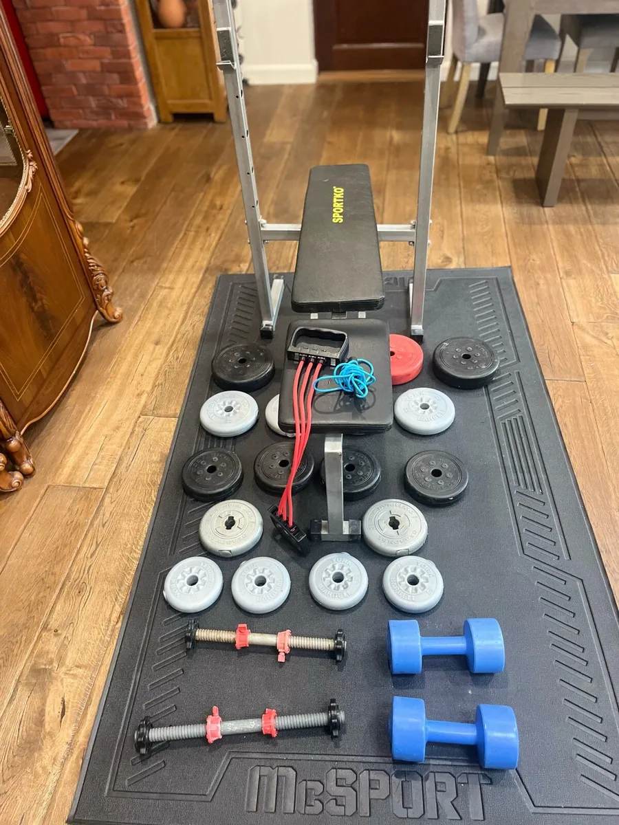 Bench barbell dumbbells and weights - Image 1