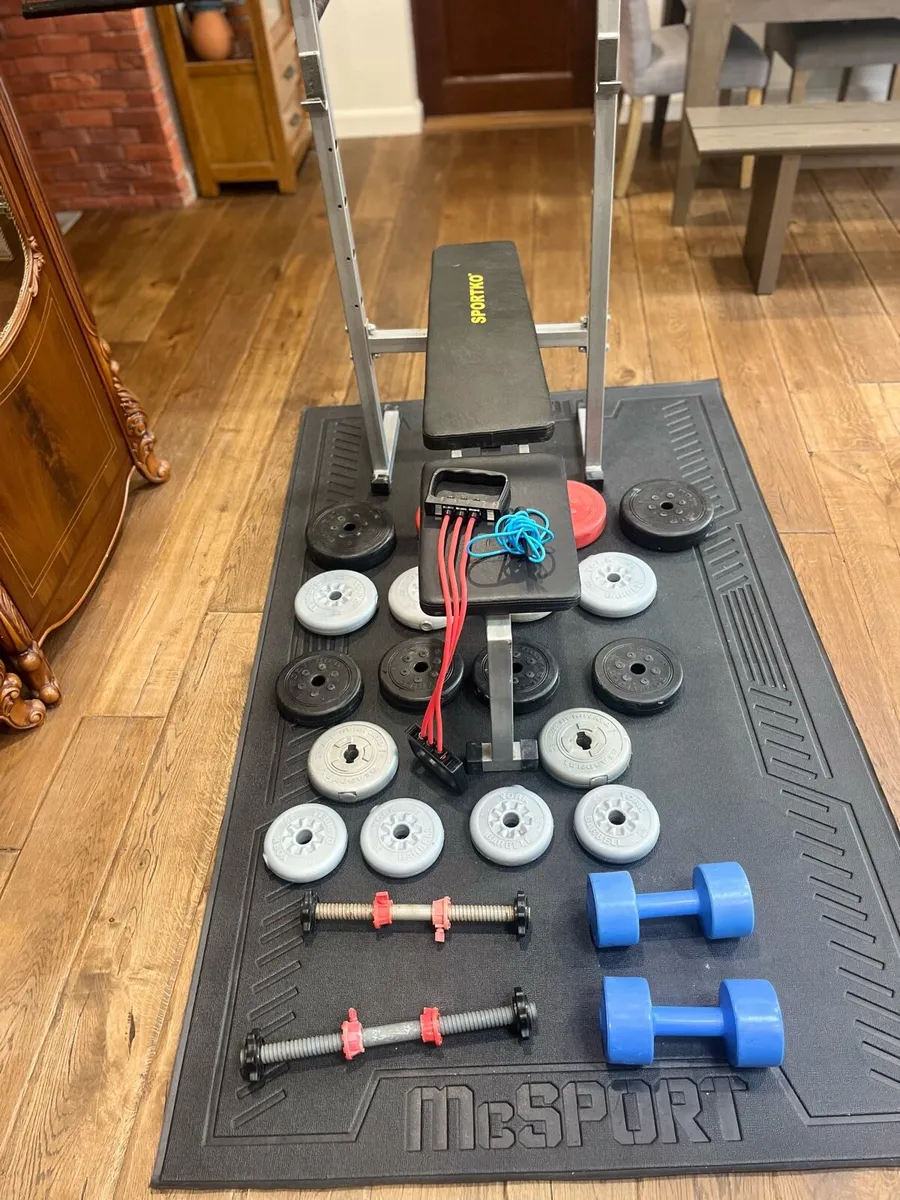 Bench barbell dumbbells and weights - Image 3