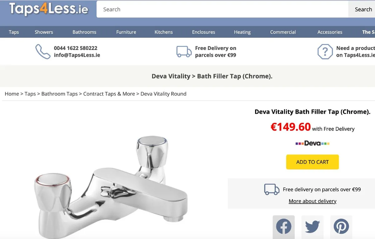 Vitality Chrome Manual Bath Filler Mixer Tap - Image 3