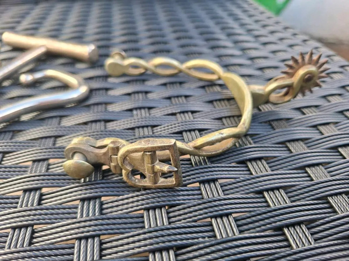 Antique pair of Brass Military Spurs w/ Boot Hooks - Image 4
