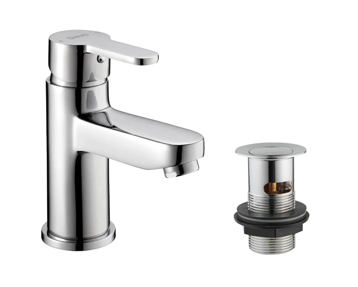 Chrome Mono Basin Mixer Sink Tap & Press Top Waste - Image 1