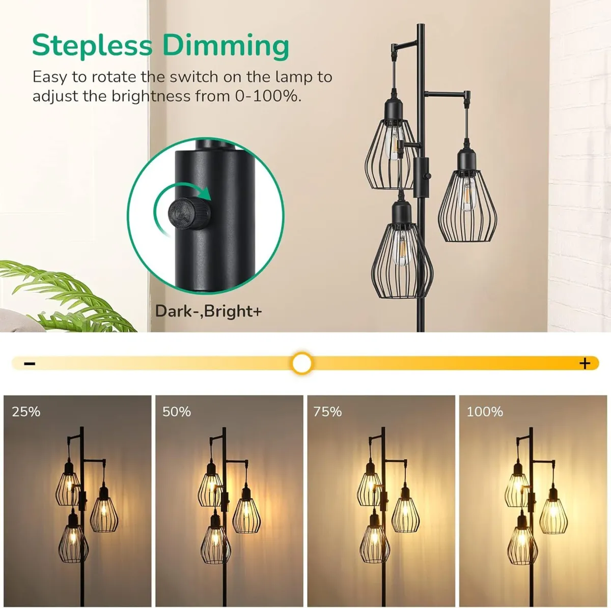 Industrial Floor Lamp Dimmable Standing with Wire - Image 2