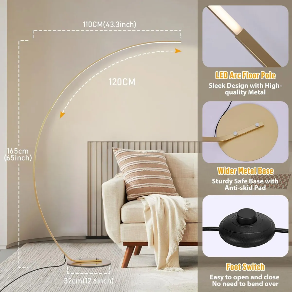 LED Arc Floor Lamp for Living Room 25W Dimmable - Image 4