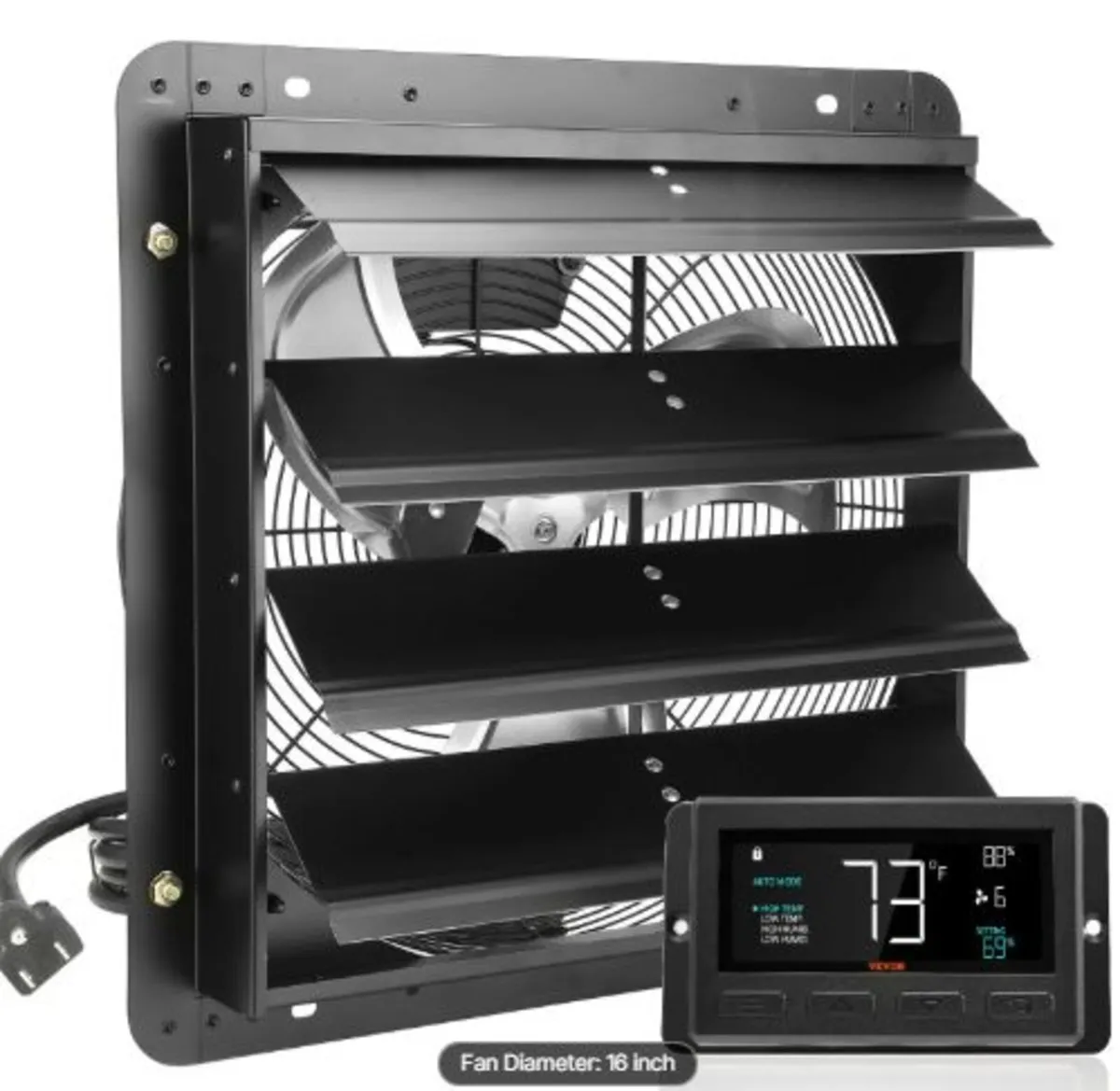 Shutter Exhaust Fan, 406 mm with Temperature - Image 1