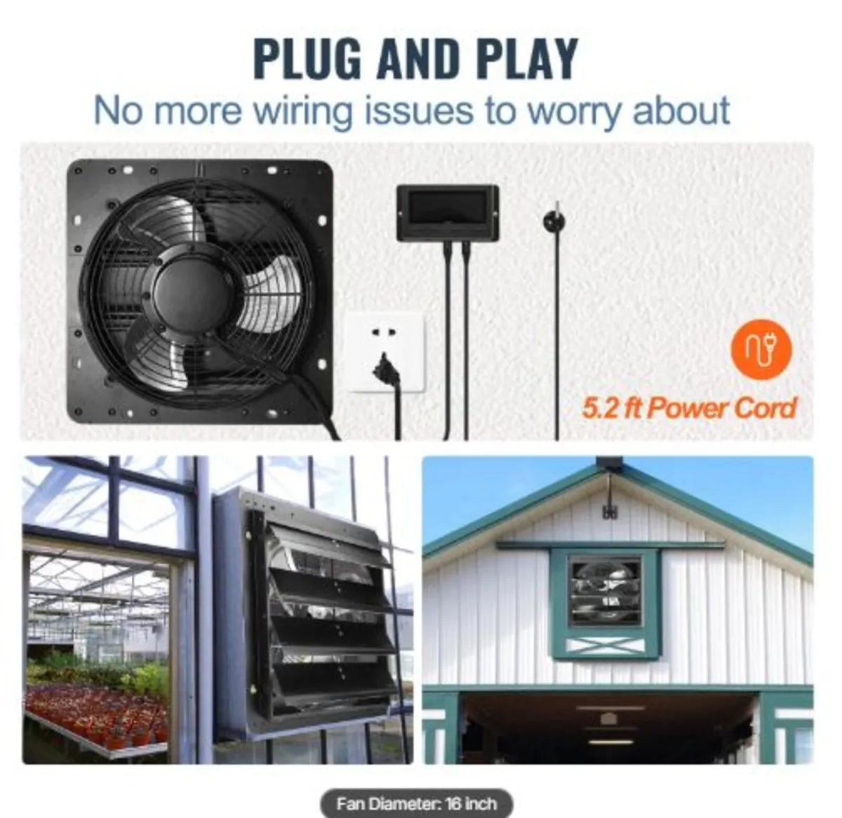 Shutter Exhaust Fan, 406 mm with Temperature - Image 2