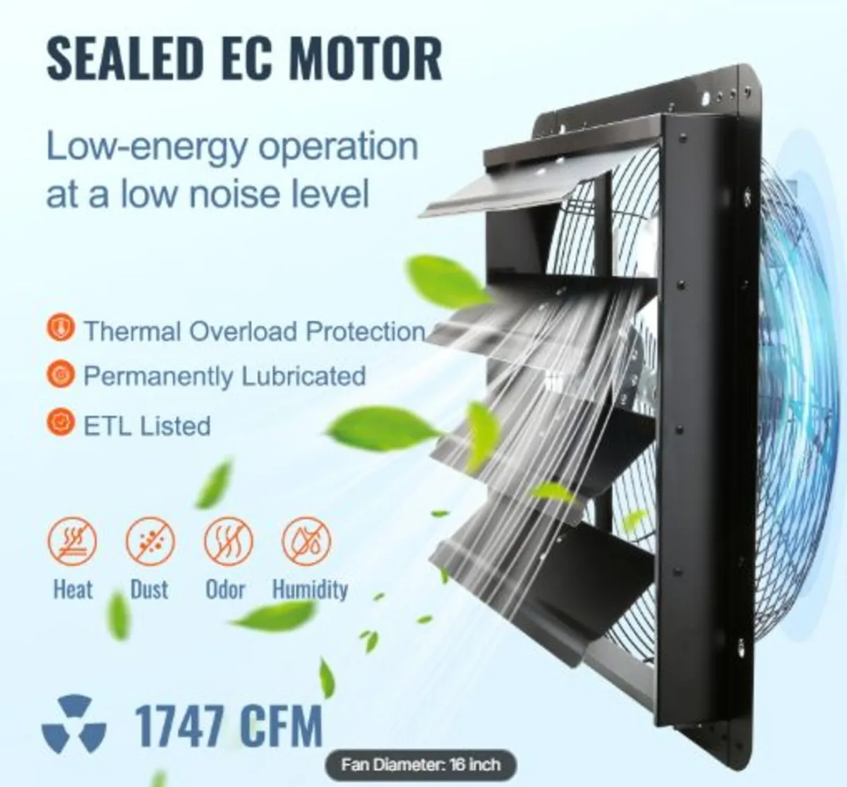 Shutter Exhaust Fan, 406 mm with Temperature - Image 3
