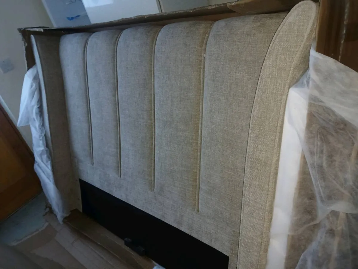 Premium Cloudy Taupe Upholstered Double Headboard - Image 1