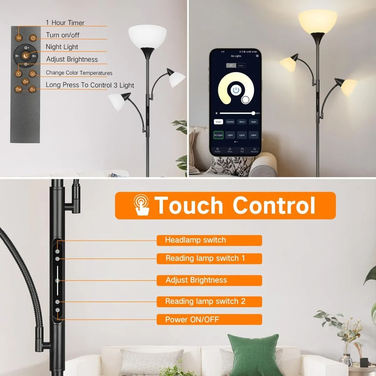 3 Light Tree Floor Lamp with App Control Remote - Image 2