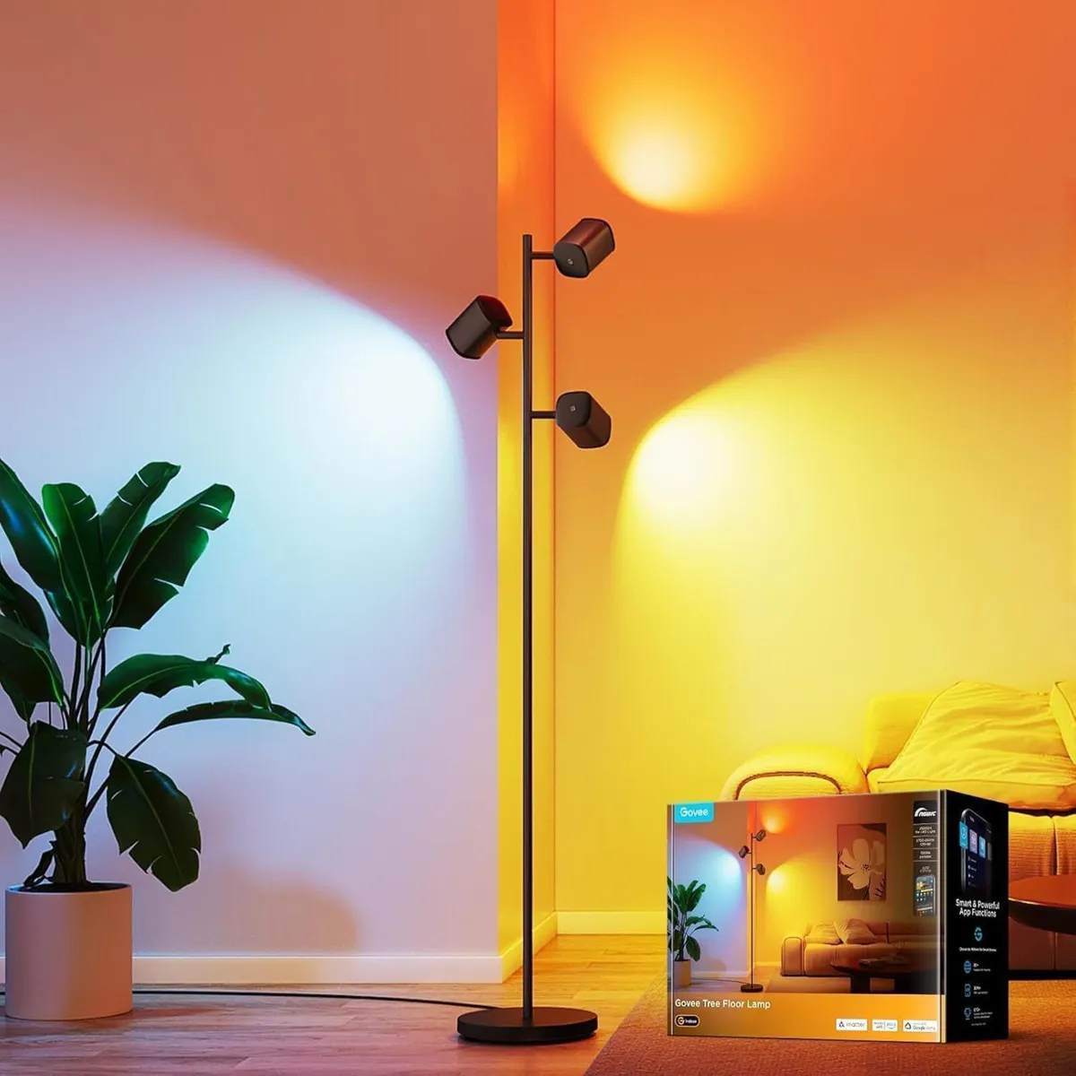 Tree LED Floor Lamp RGBWW 3-Head Focus Adjustable - Image 1