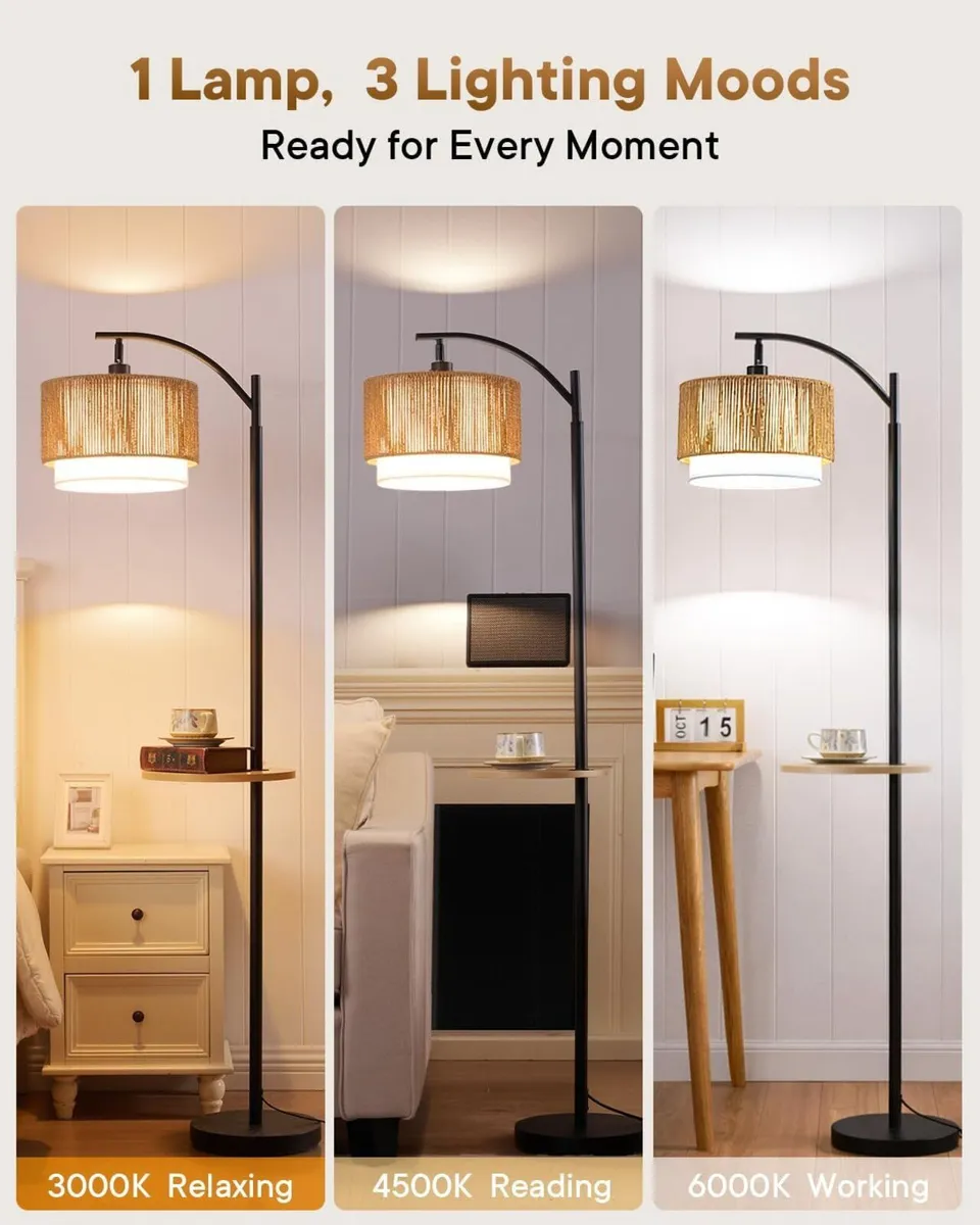 Rattan Floor Lamp for Living Room Standing with - Image 3