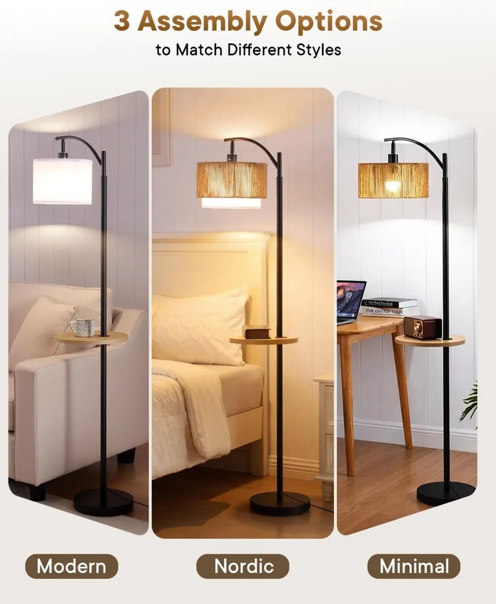 Rattan Floor Lamp for Living Room Standing with - Image 4