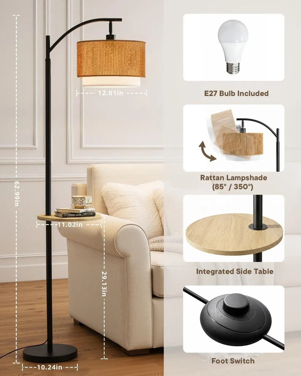 Rattan Floor Lamp for Living Room Standing with - Image 2