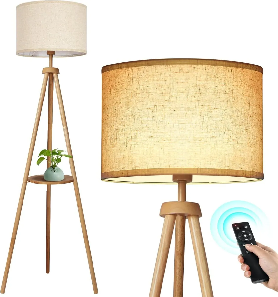 Solid Wooden Tripod Floor Lamp Bulb Included - Image 1