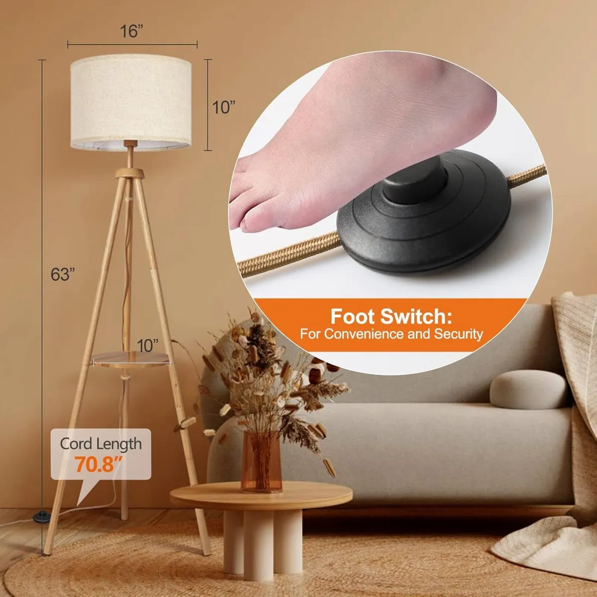 Solid Wooden Tripod Floor Lamp Bulb Included - Image 4