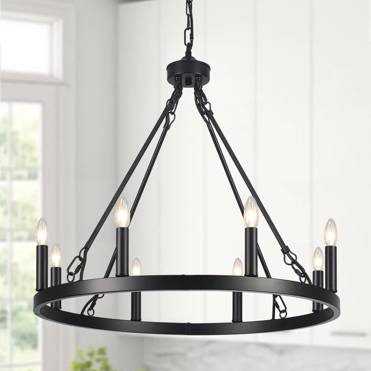 Wagon Wheel Chandelier 8-Light Black Ceiling - Image 1