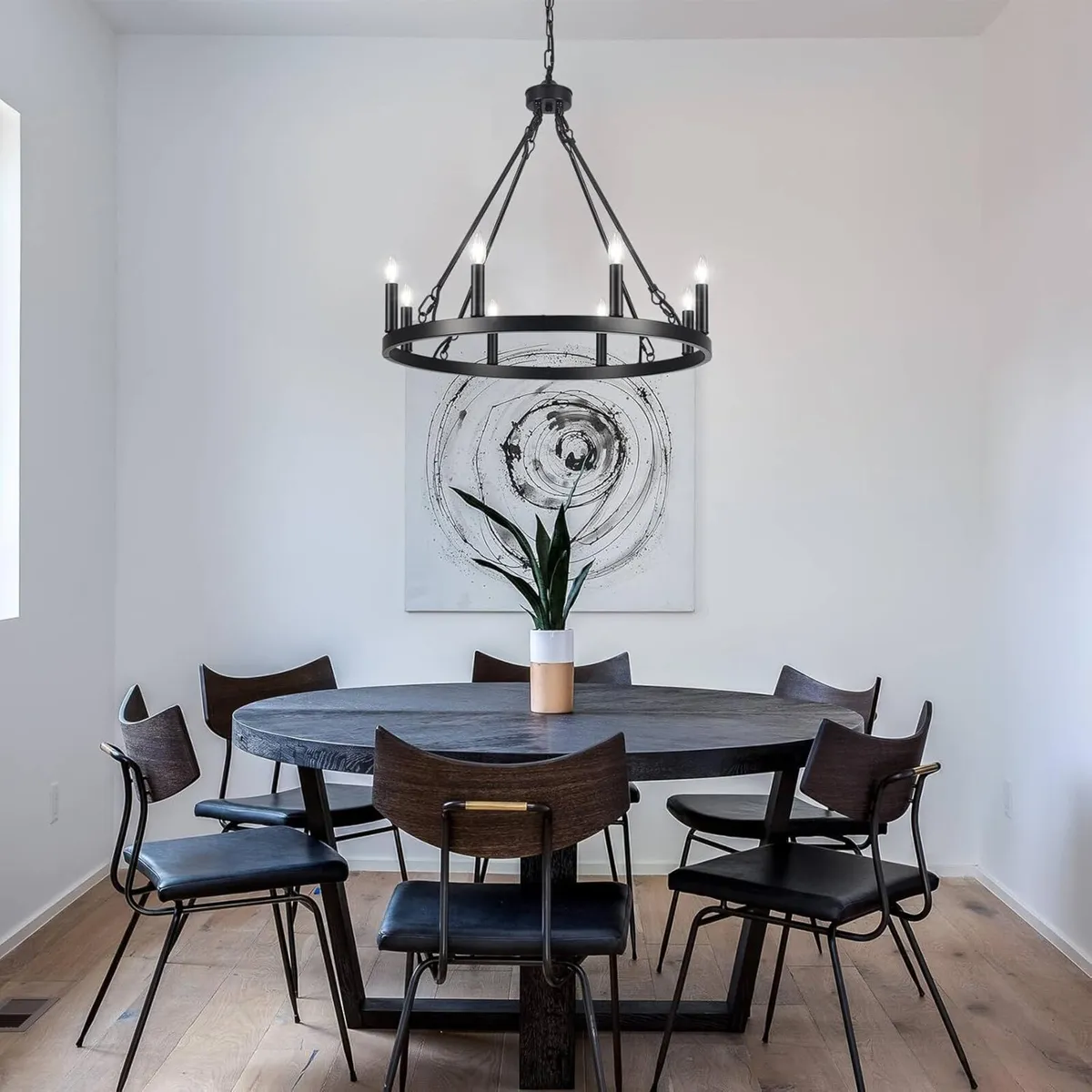 Wagon Wheel Chandelier 8-Light Black Ceiling - Image 2