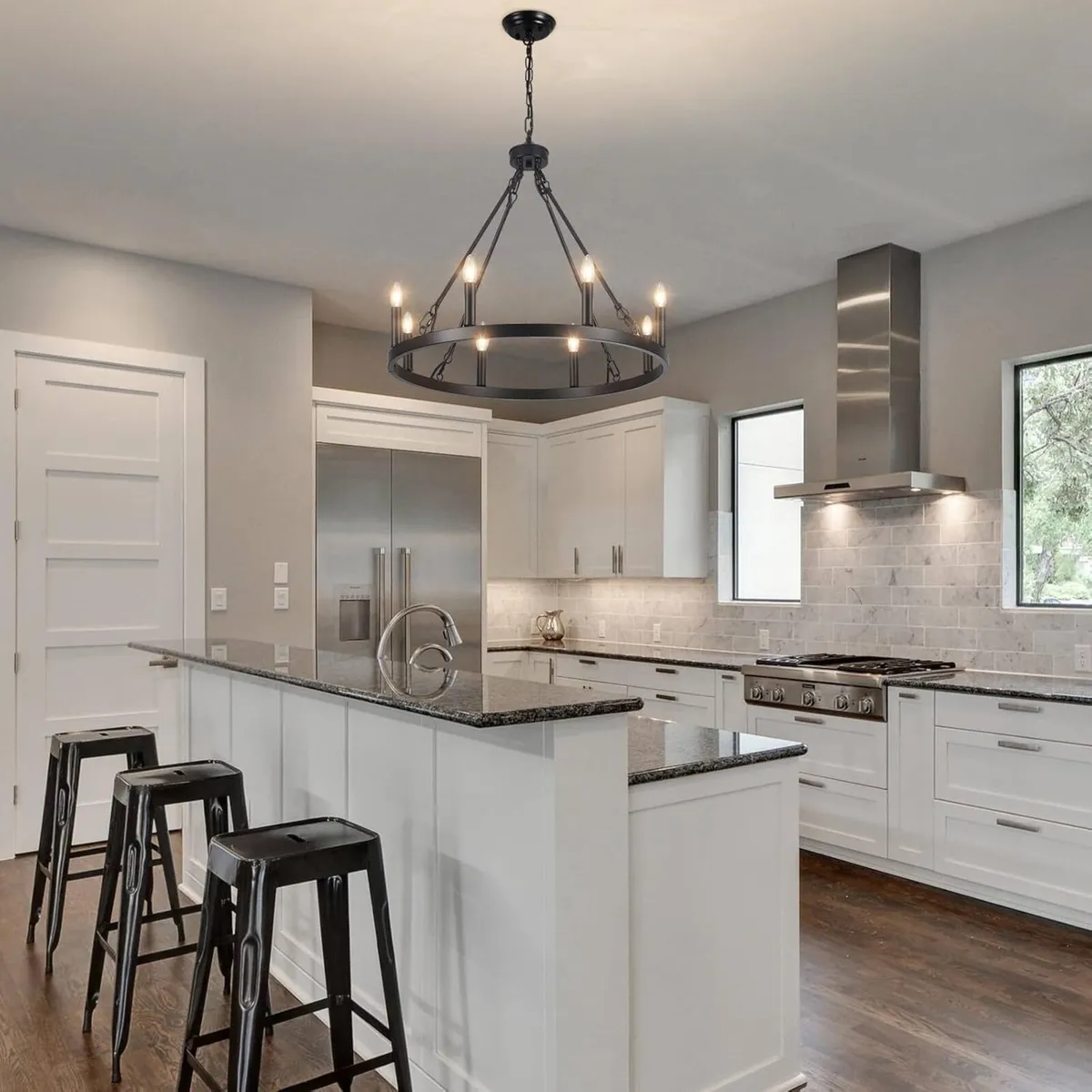 Wagon Wheel Chandelier 8-Light Black Ceiling - Image 3