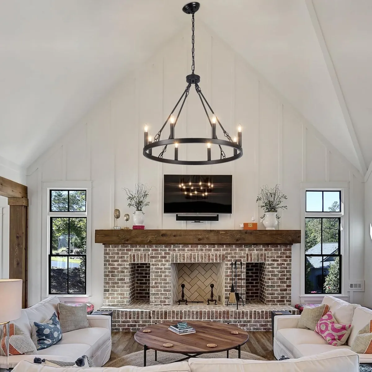 Wagon Wheel Chandelier 8-Light Black Ceiling - Image 4