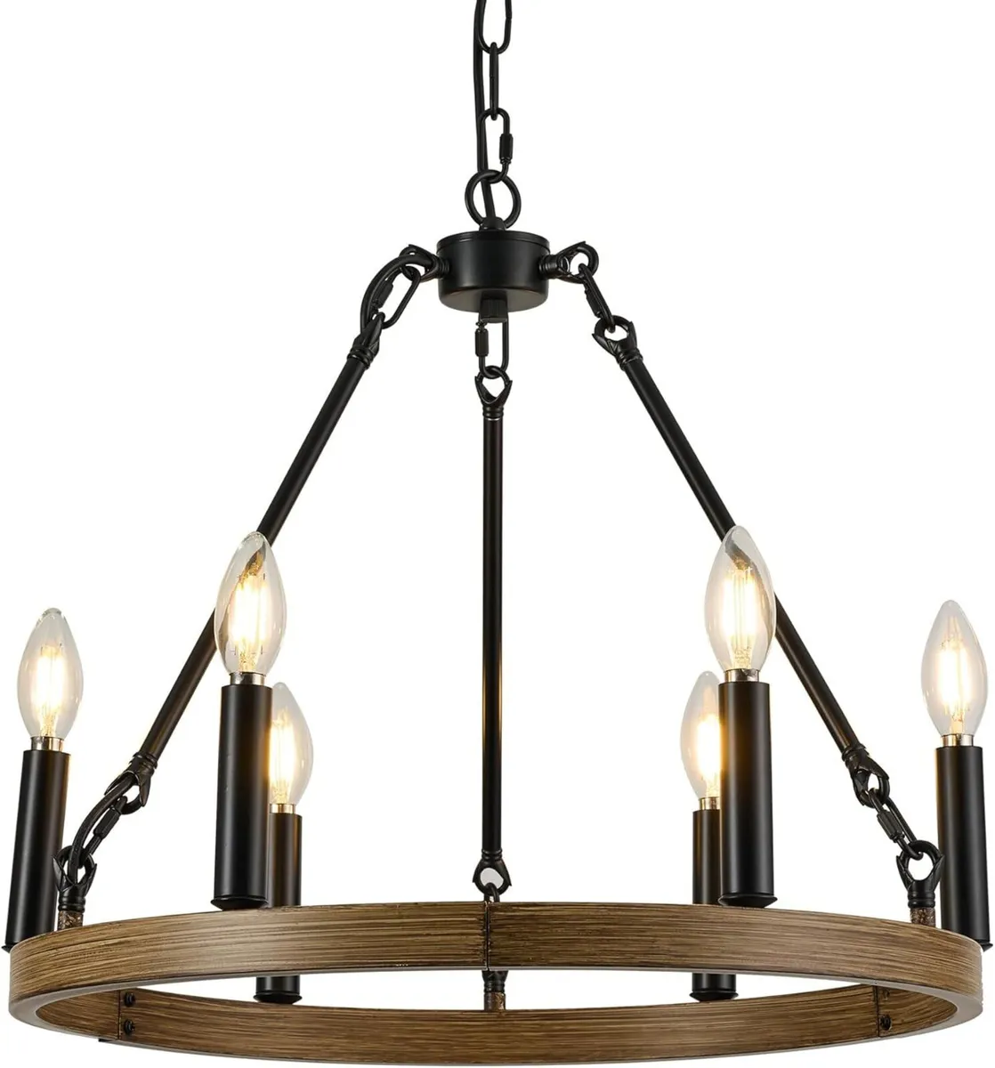Black Farmhouse Chandeliers 6 Lights Wagon Wheel - Image 1