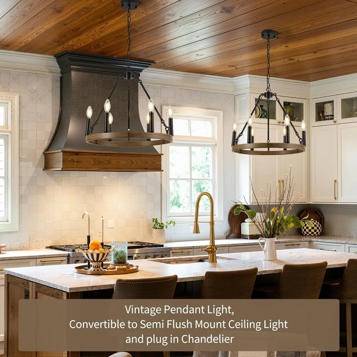 Black Farmhouse Chandeliers 6 Lights Wagon Wheel - Image 2