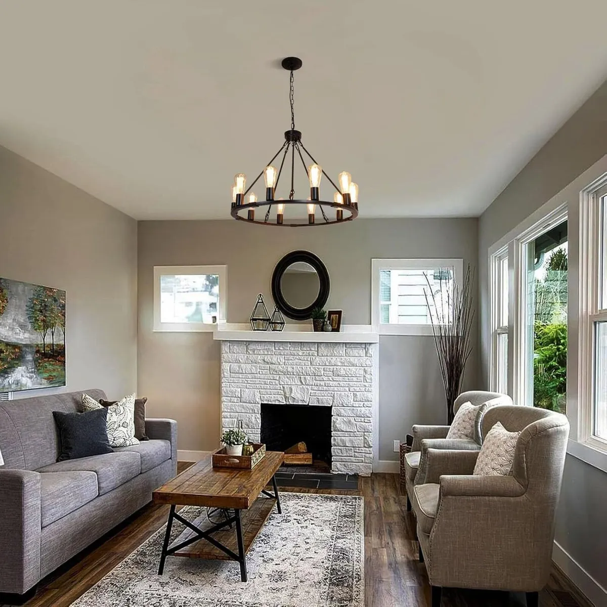 10 Lights Wagon Wheel Chandelier Black Round - Image 2