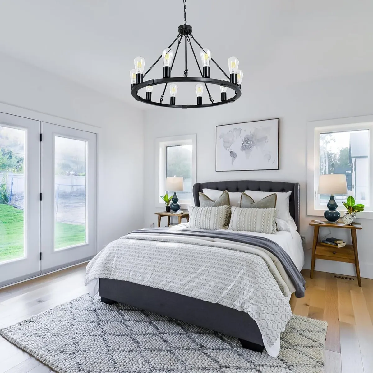 10 Lights Wagon Wheel Chandelier Black Round - Image 3