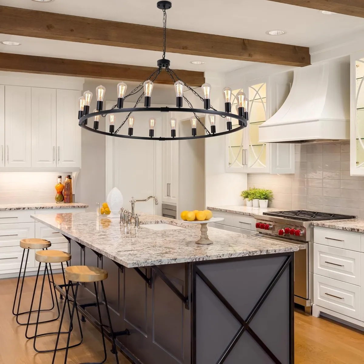 Wagon Wheel Chandelier 120cm Metal Round Chandelie - Image 2