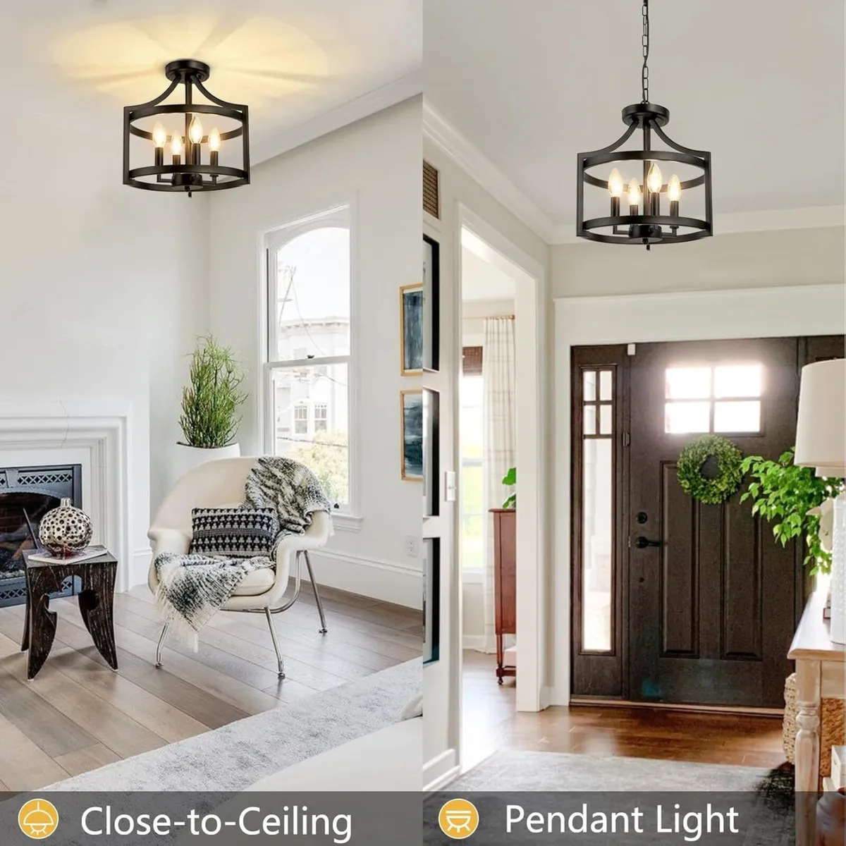 Modern Black Chandelier 4-Light Farmhouse Rustic - Image 2