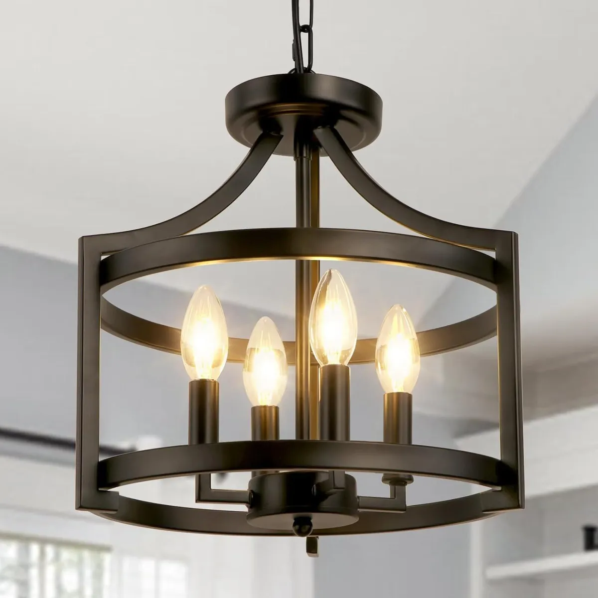Modern Black Chandelier 4-Light Farmhouse Rustic - Image 1