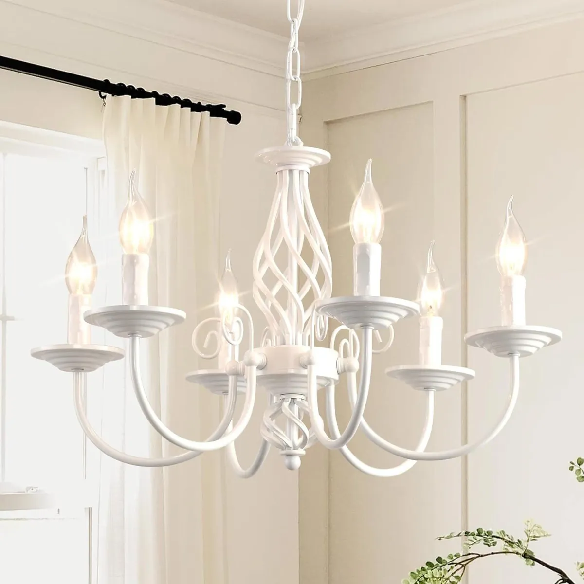 French Country Chandeliers 6 Light Vintage White - Image 1