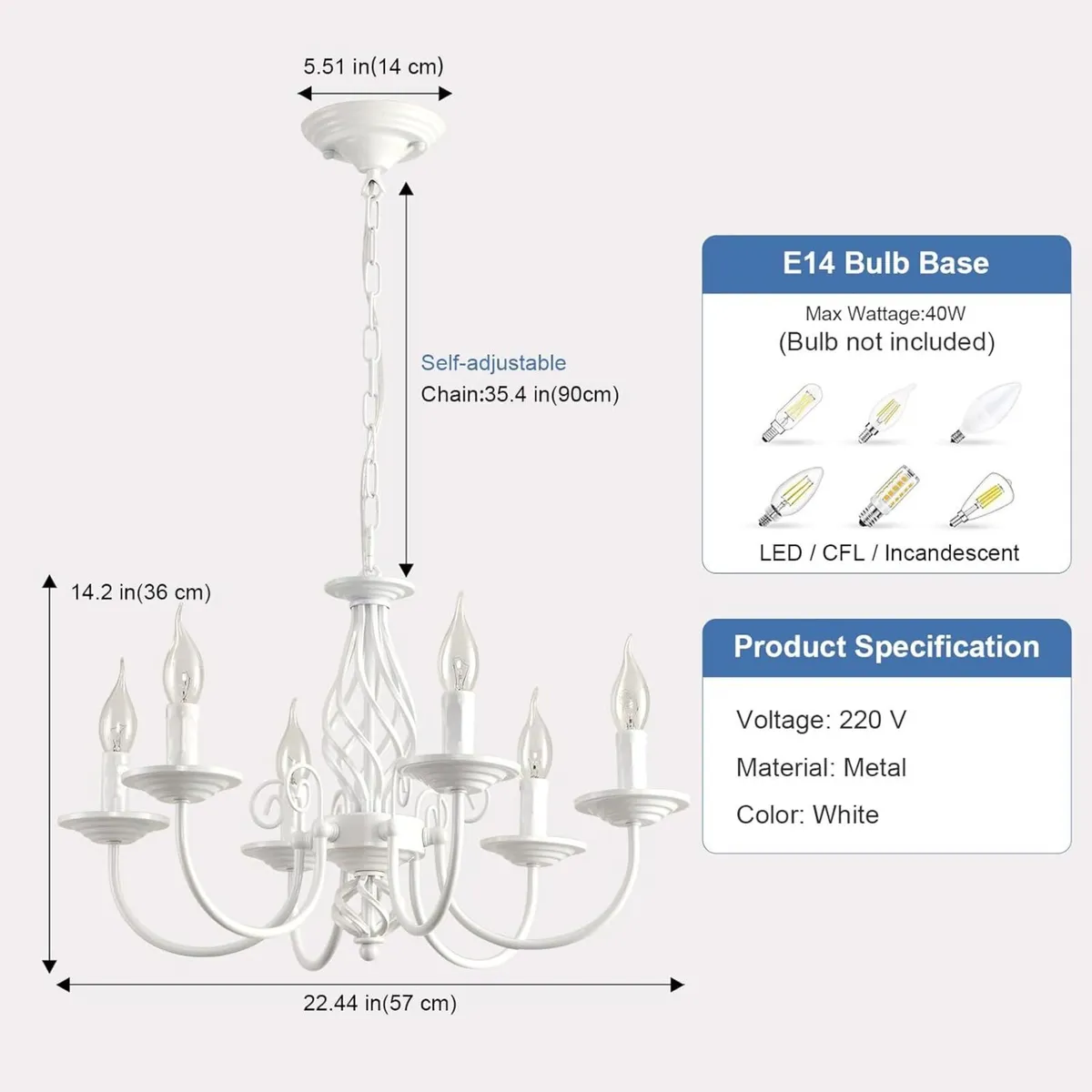 French Country Chandeliers 6 Light Vintage White - Image 2